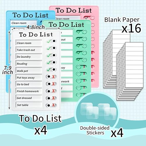 Miniatura 9 de Tabla de tareas de 4 piezas para niños, varios niños, tabla de rutina deslizante lista de tareas reutilizables, lista de verificación de RV, tabla
