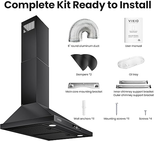 Miniatura 9 de VIKIO HOME Campana extractora para montaje en pared de 30 pulgadas, 580 CFM, campana de ventilación de cocina, convertible con conductos/sin Negro y