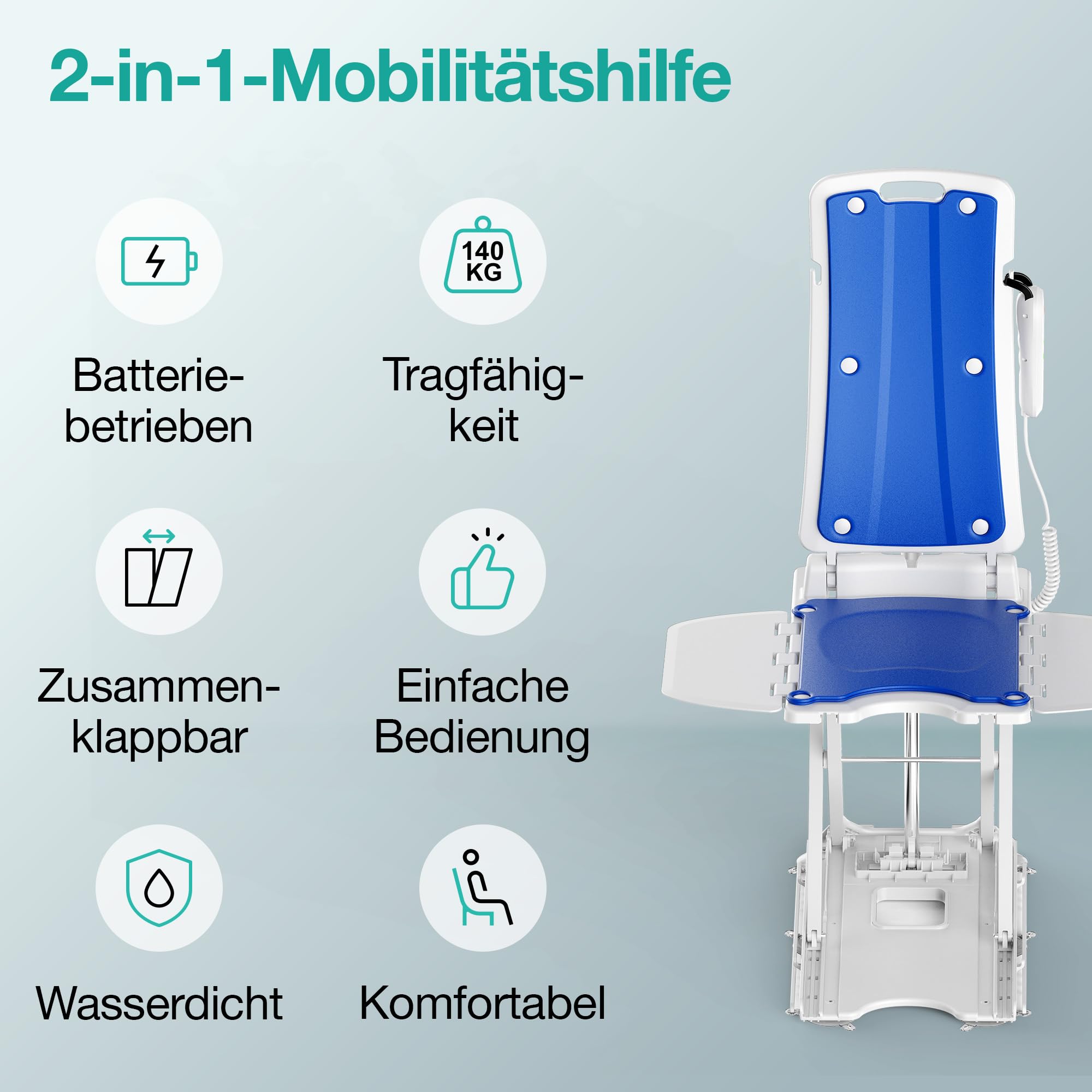 Elektrischer Badewannenlift für Senioren – Tragbarer motorisierter Aufstehsitz mit Fernbedienung, höhenverstellbar 6–46 cm, IP68 wasserdicht, ergonomischer klappbarer Sitz, bis 140 kg belastbar