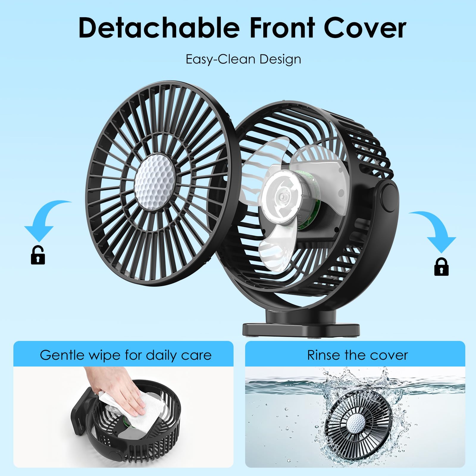 Minthouz Paquete de 2 ventiladores magnéticos recargables para carrito de golf con caja de almacenamiento