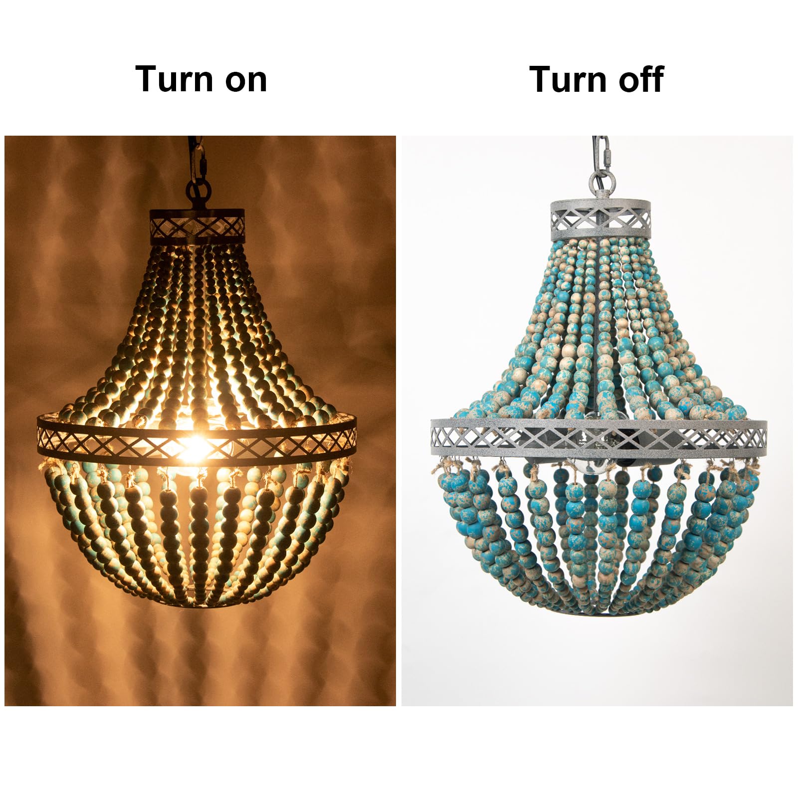 FIRVRE Czeski drewniany koralik naturalna lampa sufitowa E27 loft francuski wiejski antyczne światło sypialnia lampa sufitowa kuchnia wyspa jadalnia salon (niebiesko-1)