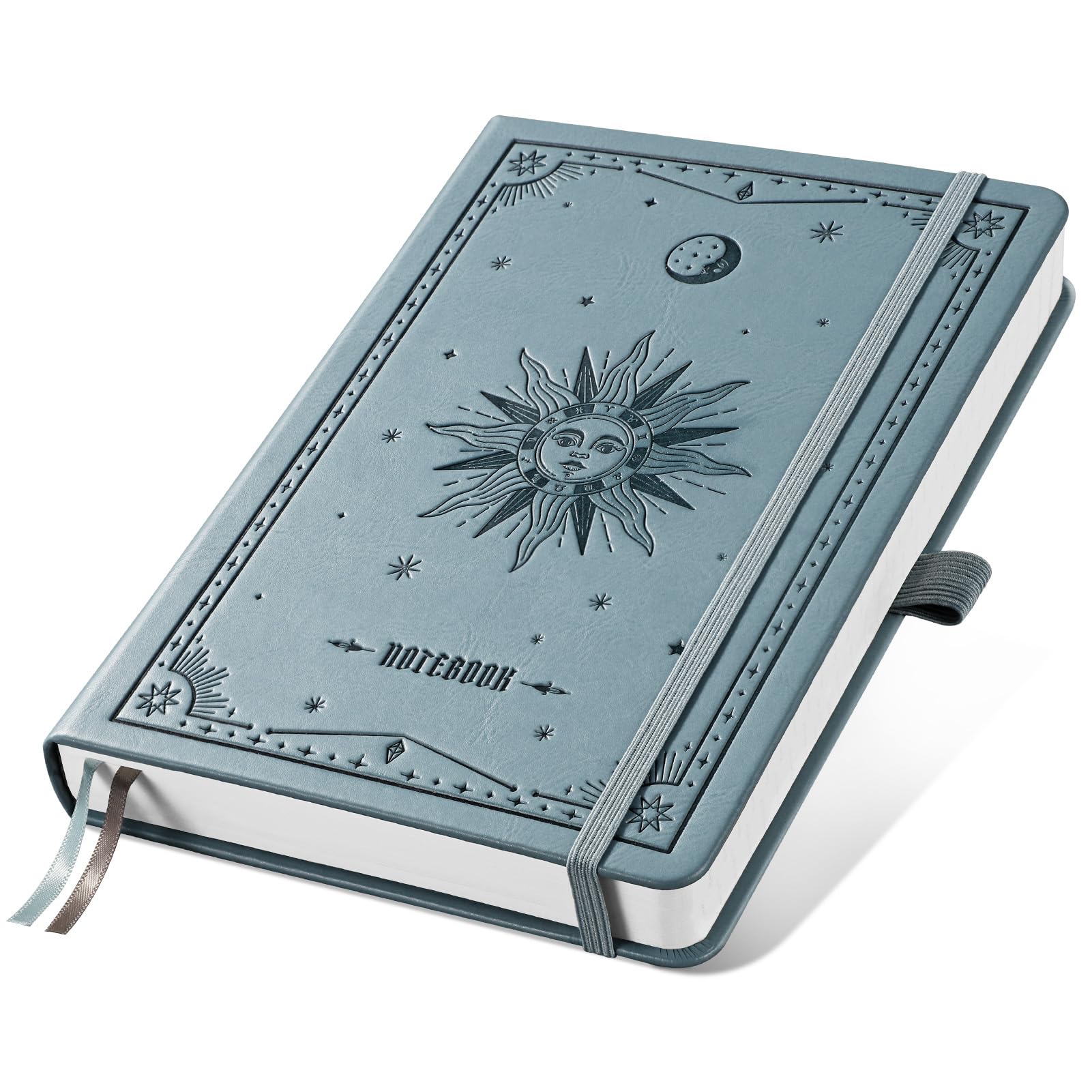EMSHOI Leather Notebook A5 Dotted 100 g/m² Paper 192 Pages Grey Blue