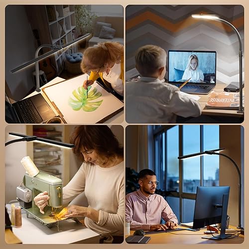 Miniatura 8 de Lámpara LED de escritorio para oficina en casa, lámpara de computadora de 24 W con control remoto, barra de luz de escritorio de doble cabezal con
