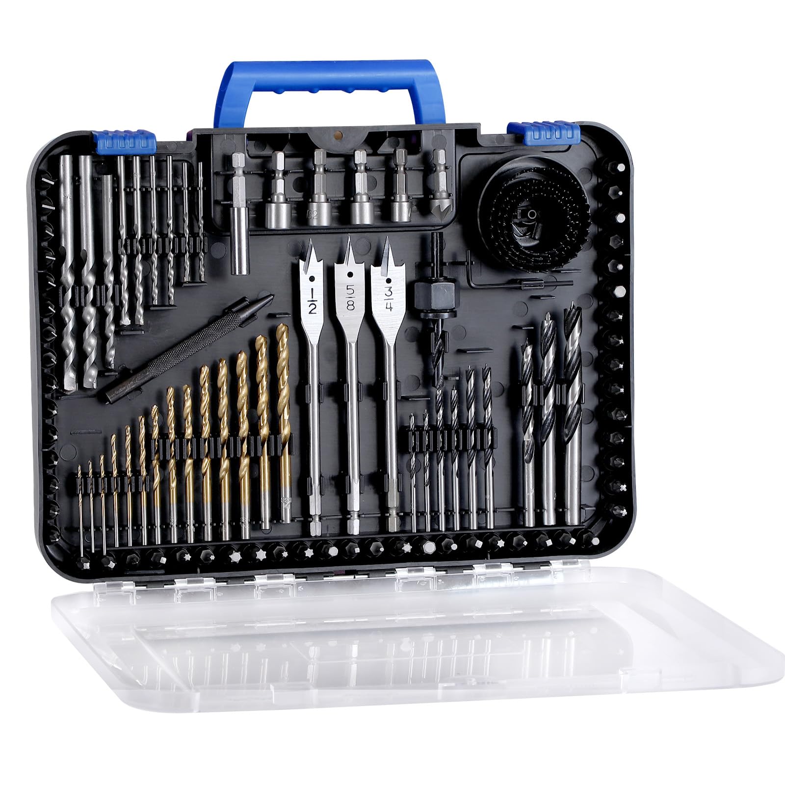 AVID POWER Drill Bit Set, Titanium Twist Brad Point Driver Bits, Drill and Screwdriver Bits Combo Kit with Case for Metal, Wood, Concrete and Masonry,