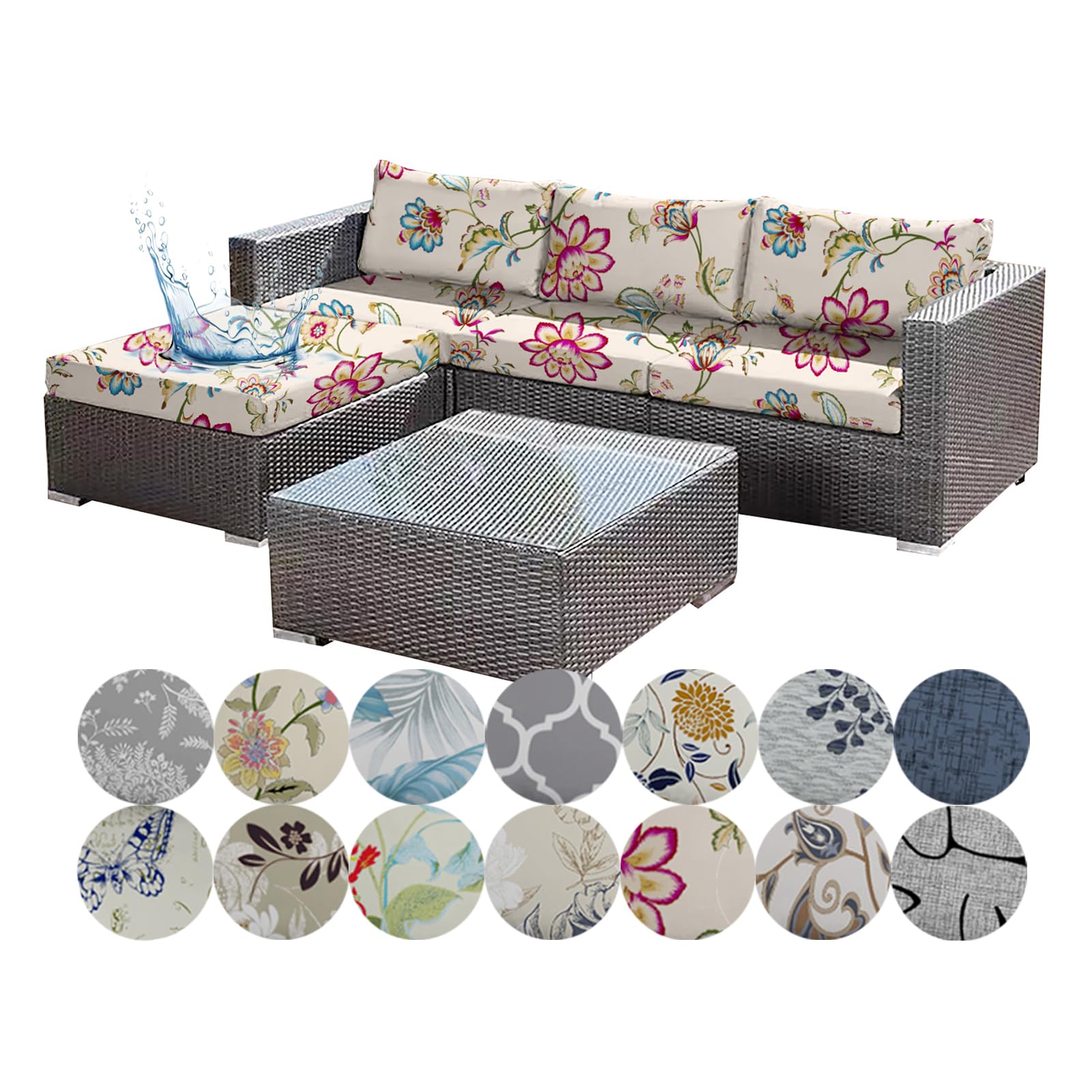 OREZAUQS Replacement Outdoor Cushion Covers Waterproof Rattan Elastic