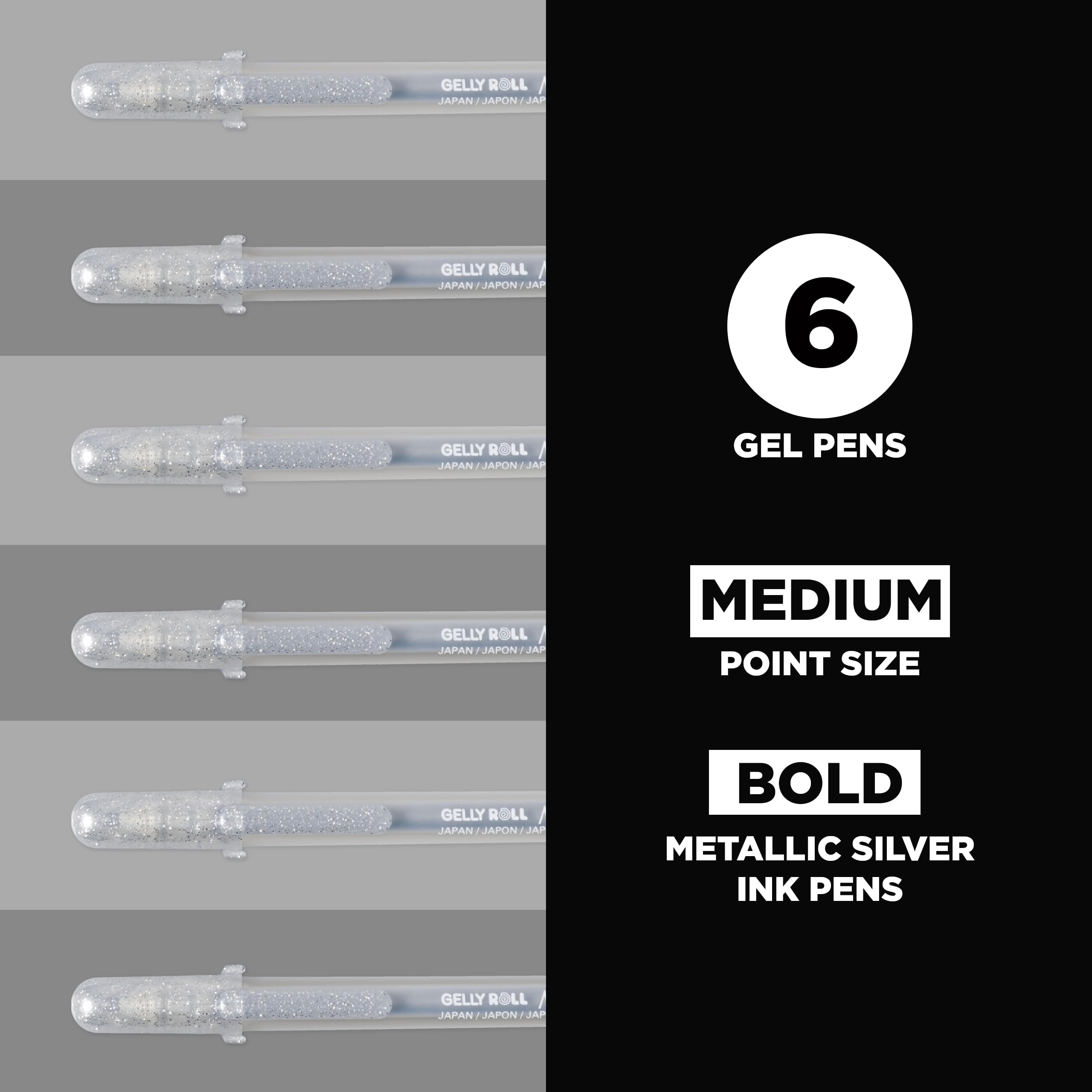 SAKURA Gelly Roll Metallic Gel Pens - Pens For Scrapbook, Journals or Drawing - Art Gifts, Holiday Gifts & DIY Projects - Colored Metallic Ink - Medium Line - 10 Pack: Metallic Silver 6 Count (Pack of 1) Gelly Roll