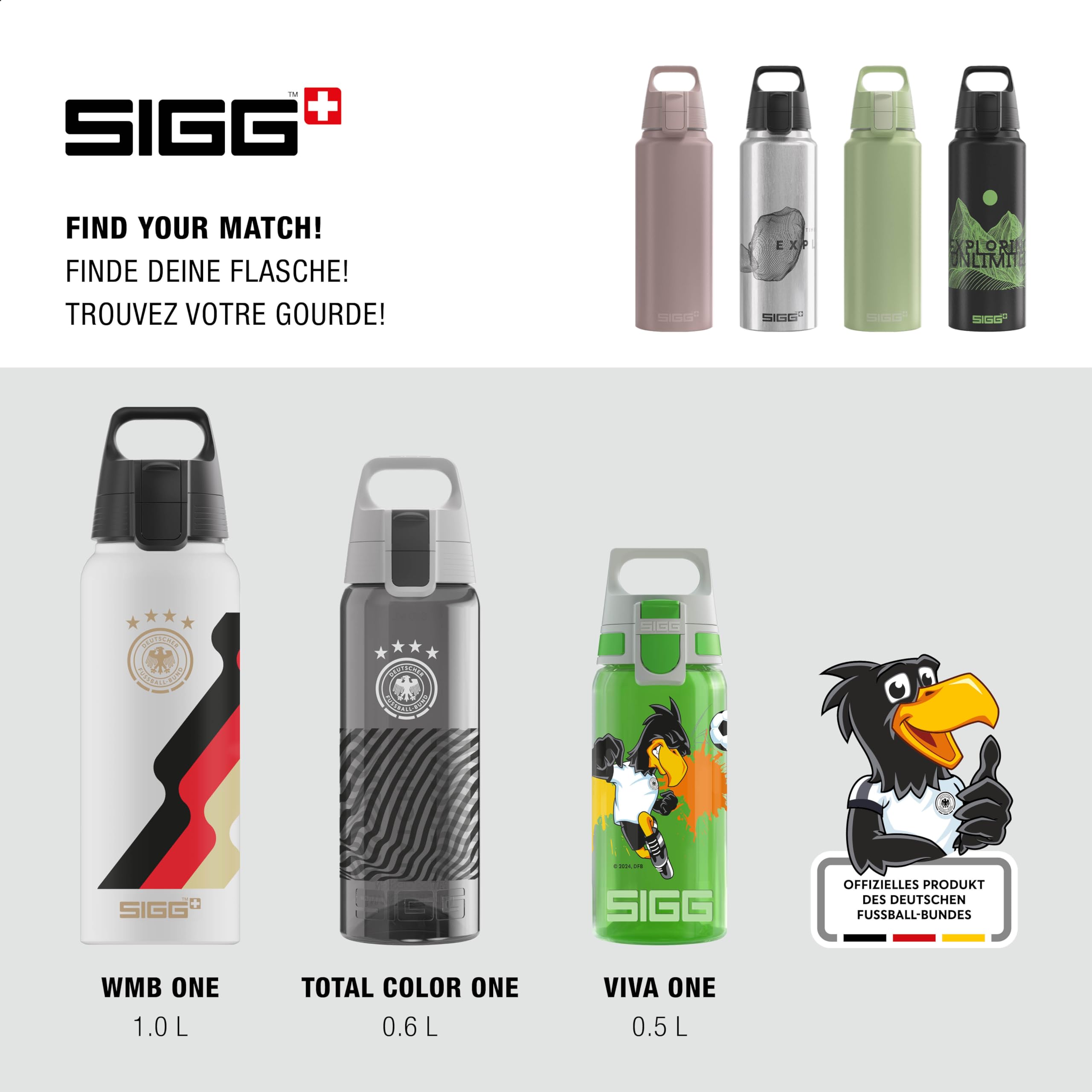 Sigg - Alu Trinkflasche - WMB ONE - Made in Switzerland - ClimatePartner Zertifiziert - Kohlensäure geeignet - Auslaufsicher - Federleicht - BPA-frei - Outdoor - 0,75L & 1L