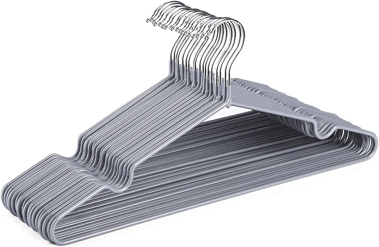 HOUSE DAY Metal Hangers Plastic Hangers 10 Pack - Grey Shirt Hangers for Clothes Space Saving Clothes Hangers Rubber Coat Hangers for Adult Heavy Duty Hangers Strong Anti-Slip Hangers Wire Hangers