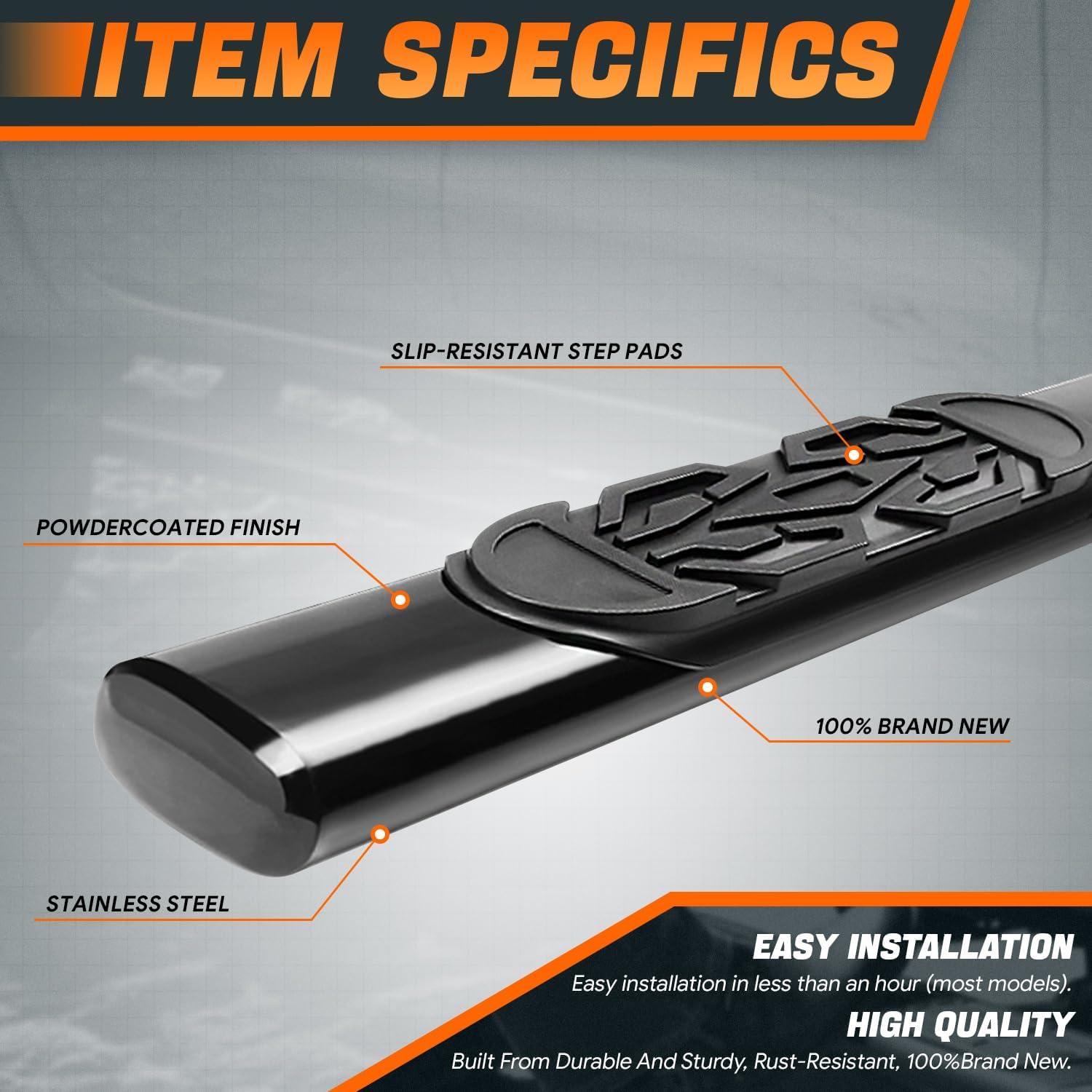 6 in. OD Black Steel Side Step Nerf Bar Compatible with 19-20 Chevy/GMC Silverado Sierra 1500 2500HD 3500HD Crew Cab CAAP-STEPS6O-018BK