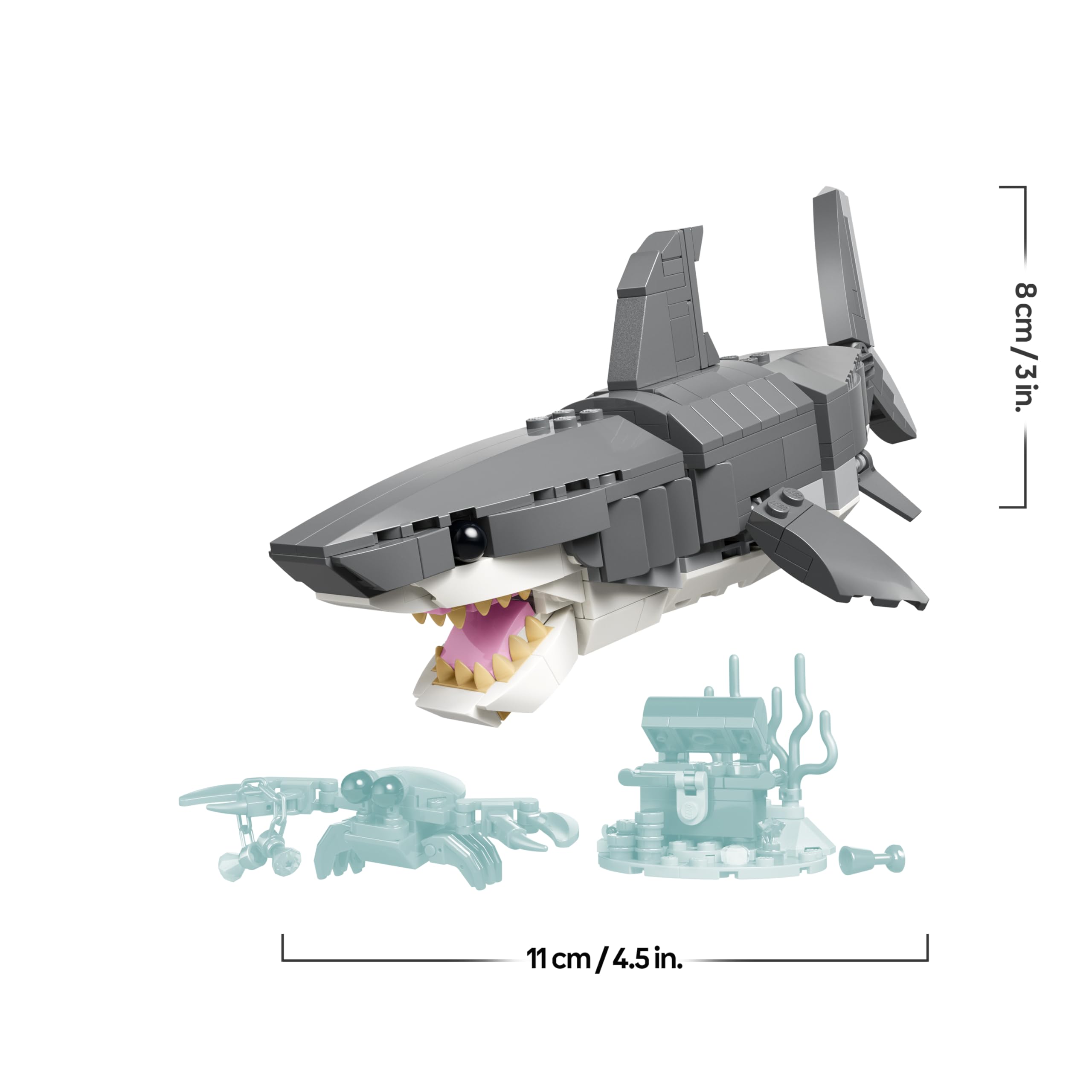 LEGO Creator 3 in 1 Squalo con Scrigno del Tesoro Giocattolo - Animale Marino Trasformabile in Rana Pescatrice o Manta - Decorazione Camera da Letto - Regalo per Bambini e Bambine da 8 Anni - 31381