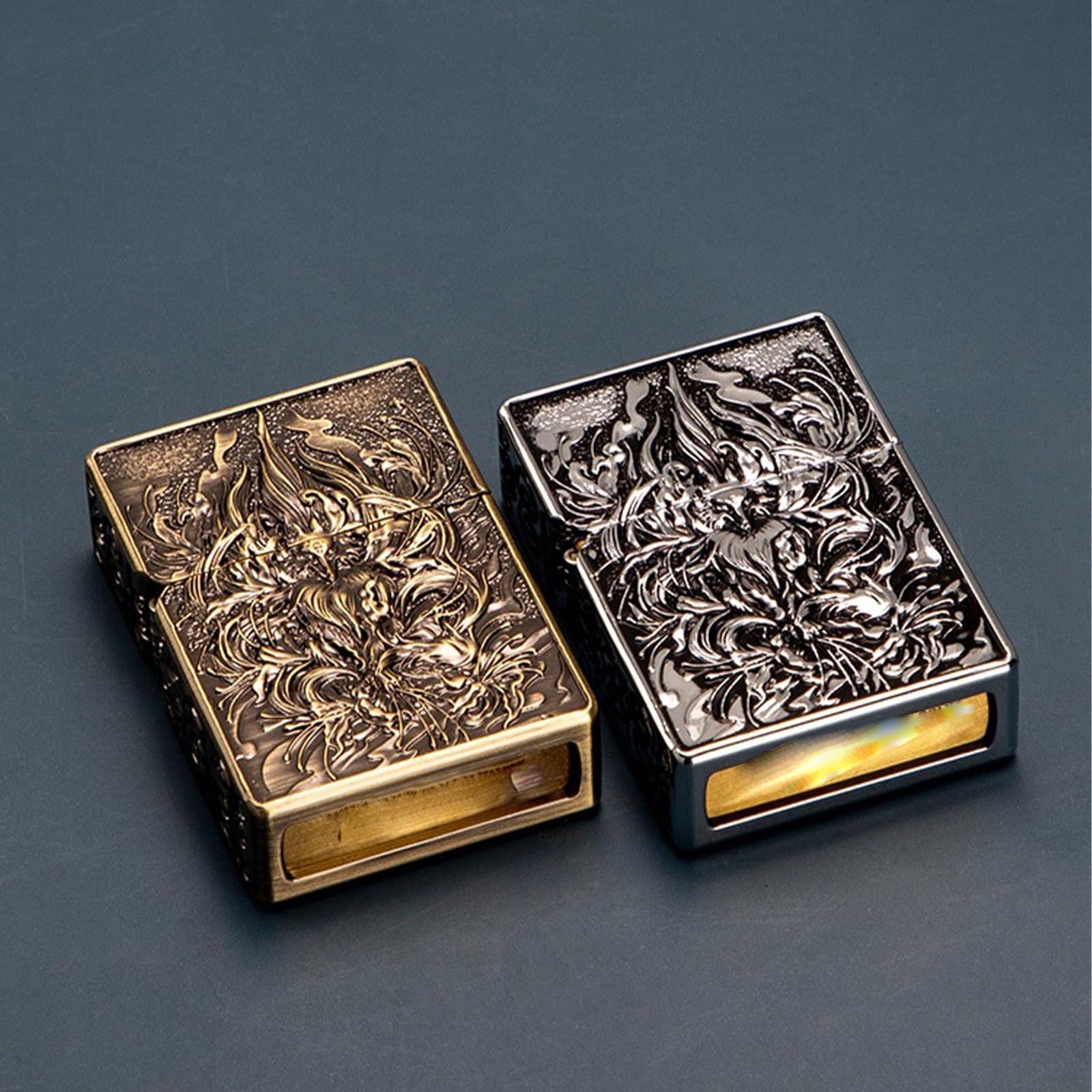 Encendedor portátil de queroseno abatible, grabado de doble cara, llama suave, resistente al viento y reutilizable, para hombres (queroseno no incluido)