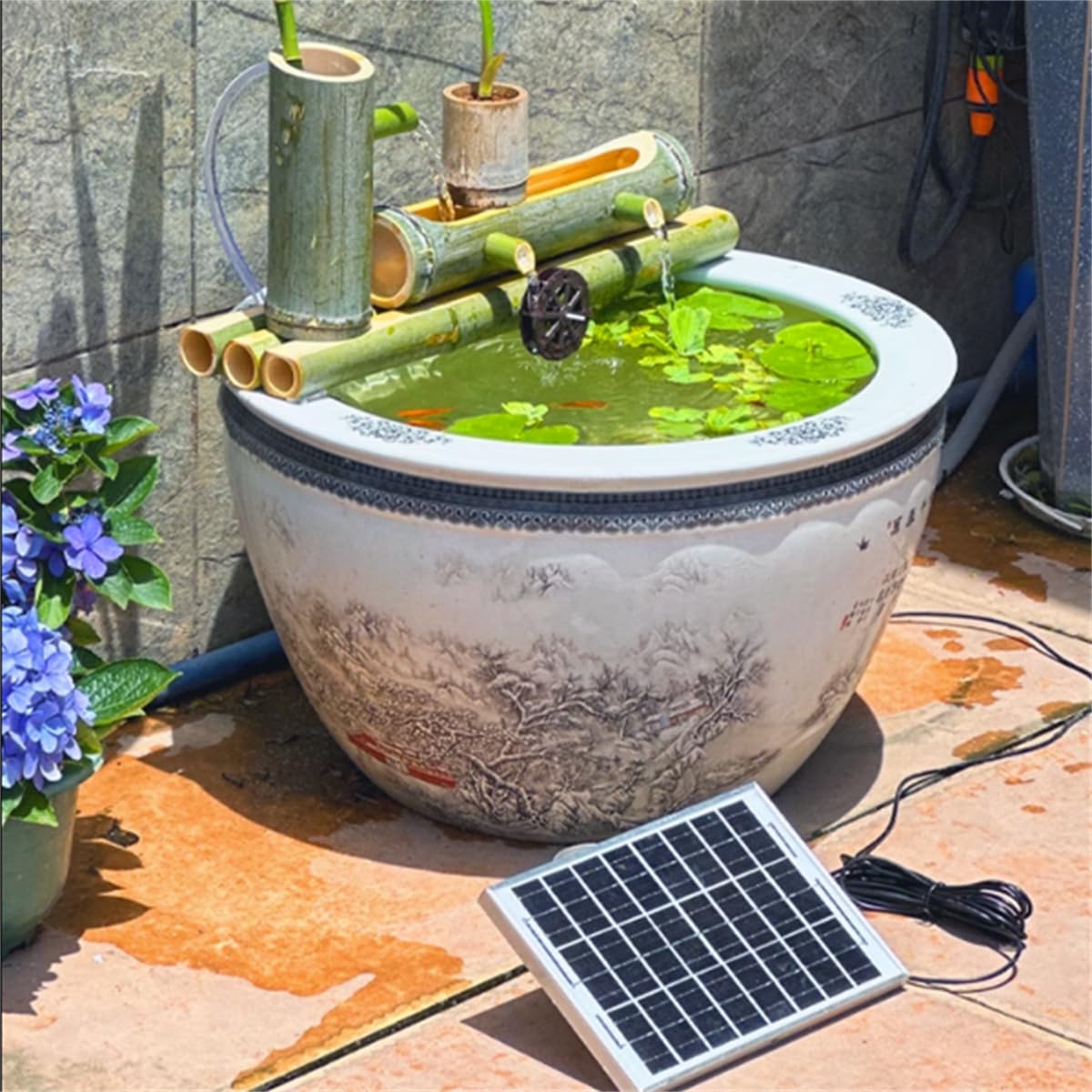 asdchZen Bamboo Water Fountain With Solar Pump, Outdoor Freestanding Fountains Japan Garden Waterfall Outdoor Water Fountain Spout,Without Tank,20Cm