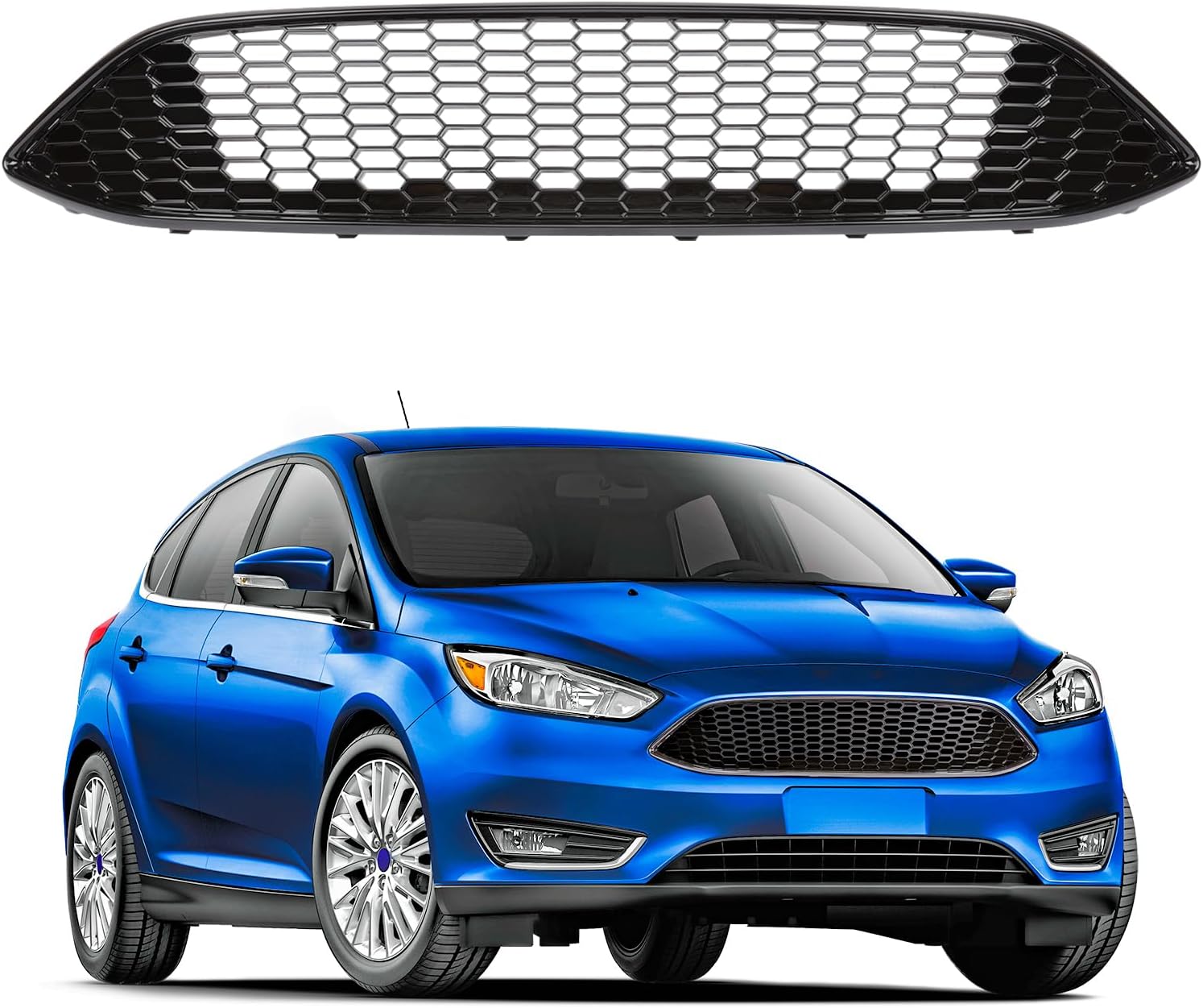 Front Grille Fit for 2015 2016 2017 2018 Ford Focus Front Bumper Upper Grille Hood Grill Honeycomb Style Glossy Black F1EZ8200B