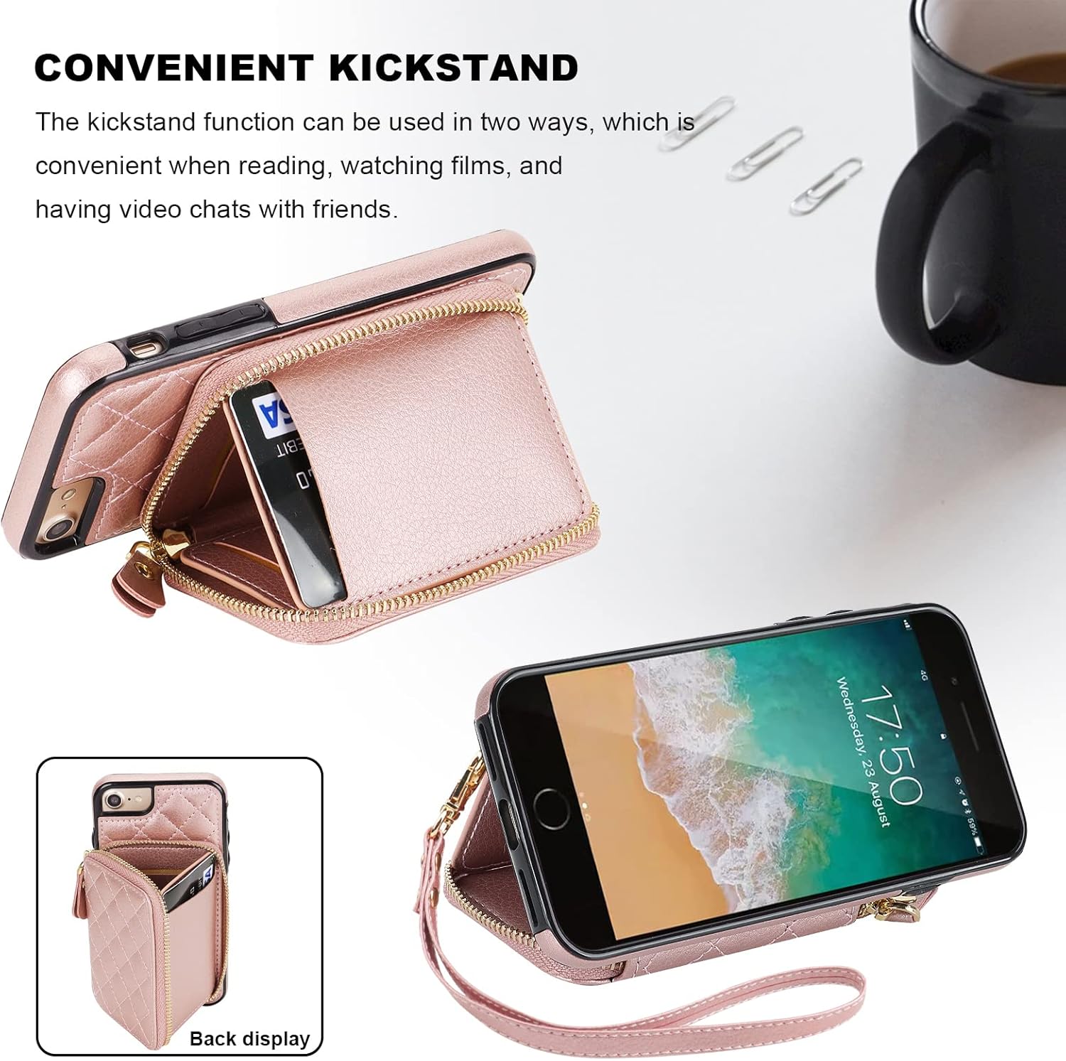 Bocasal A Stylish Crossbody Wallet Case for iPhone 7/8/SE3/SE2 + A Leather Lipstick Case Holder