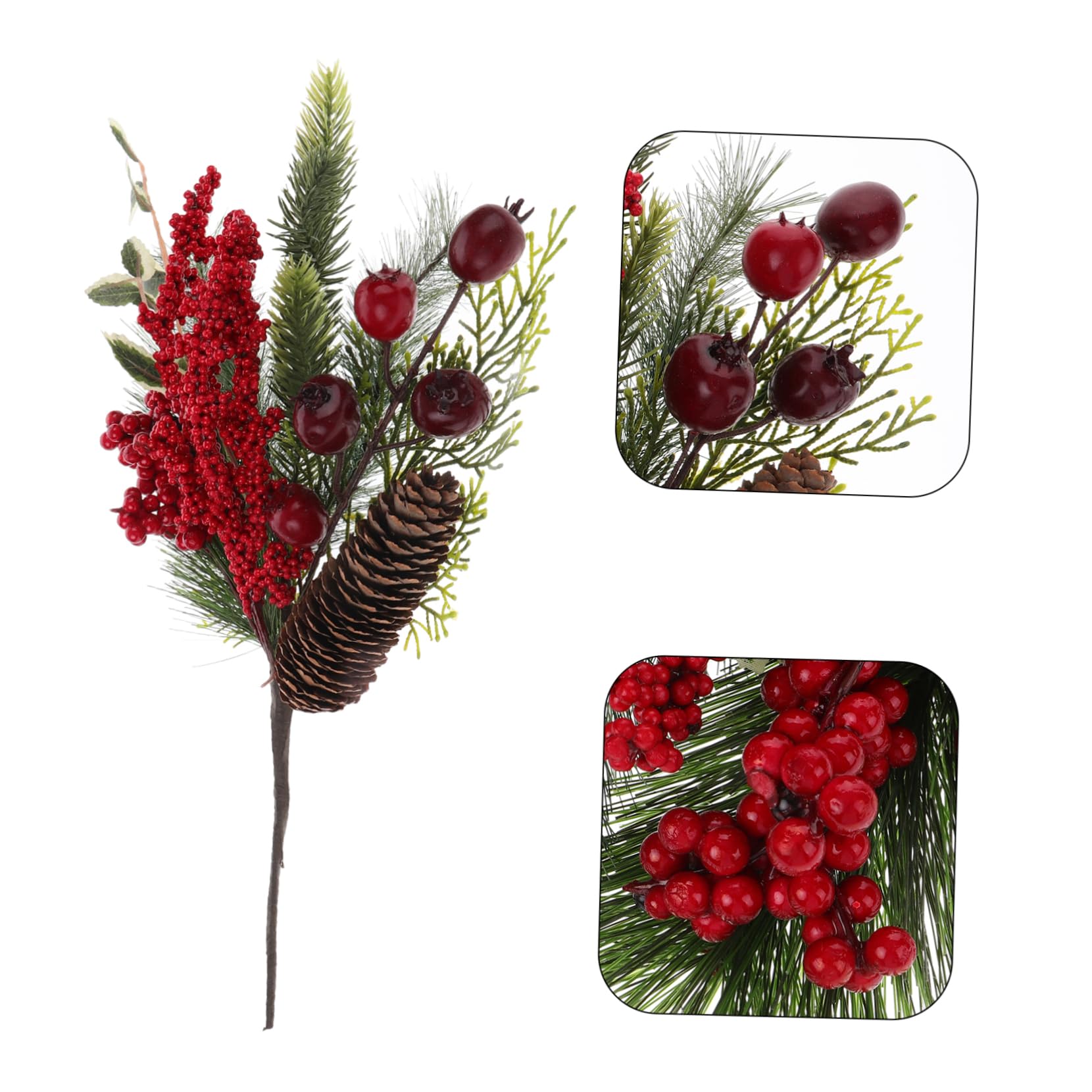 SOLUSTRE 1 Bunch Floral Picks Merry Christmas Pine Branches Ornaments Faux Stems Decorations Artificial for Christmas Ornament Photo Prop Christmas Berries Picks