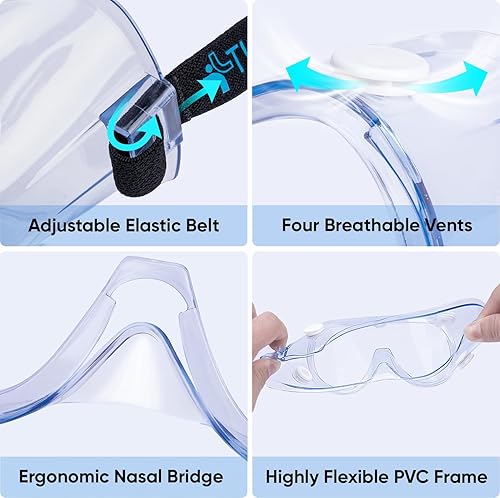 Miniatura 5 de TICONN Anteojos de seguridad antivaho con visión amplia HD, resistentes a los impactos para laboratorio de química, industriales