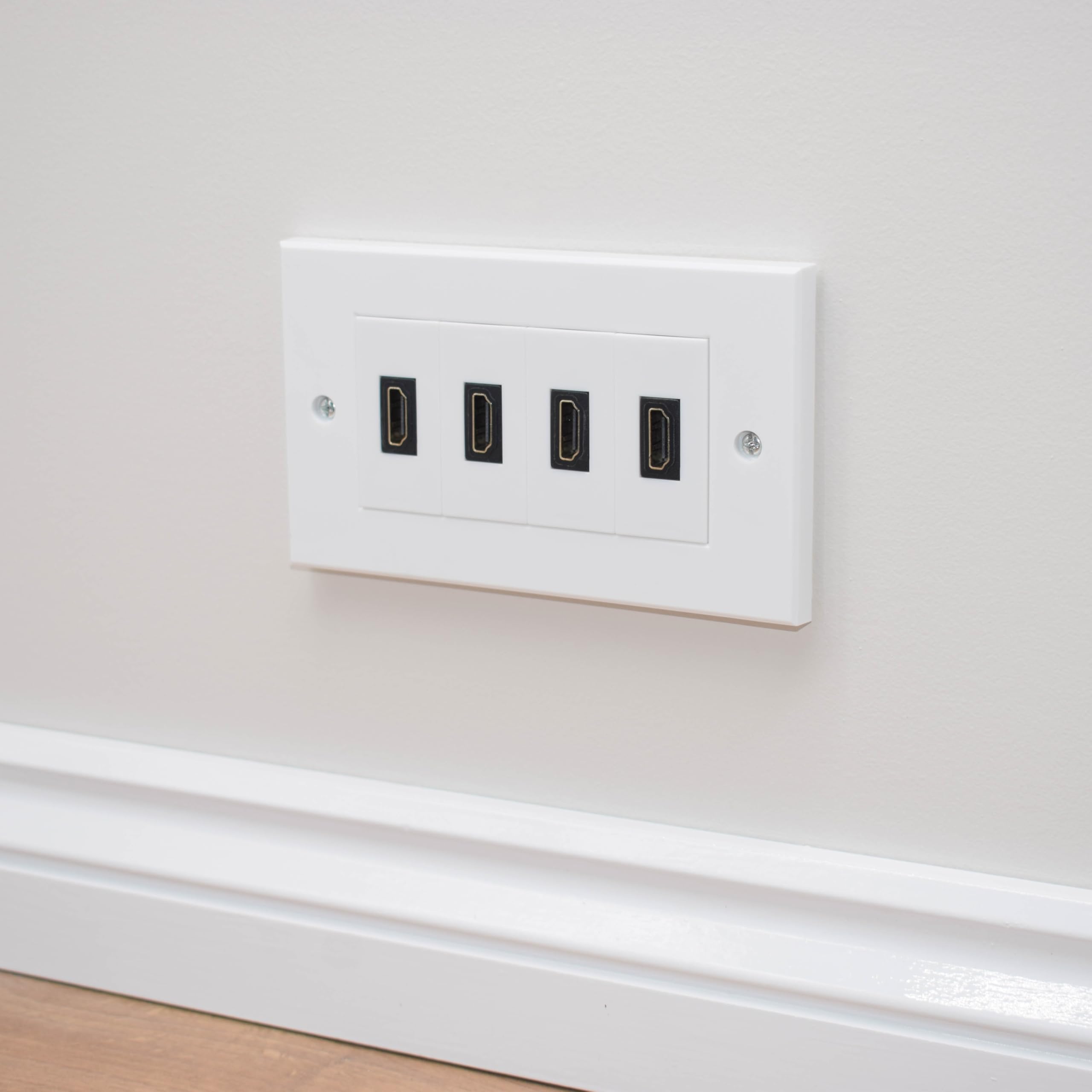 iSynq Quad Port HDMI Single Gang Wall Plate/Faceplate, supports 4K video, includes 2 snap in modules with 20cm Fly Leads - Image 4