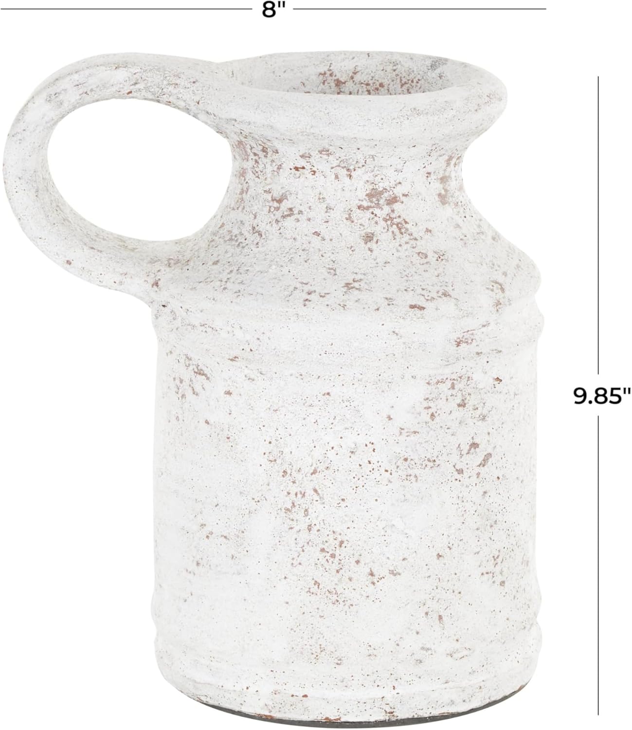 Deco 79 Ceramic Decorative Vase Antique Style Textured Centerpiece Vase with Terracotta Accents and Ring Handle, Flower Vase for Home Decoration 8" x 6" x 10", White