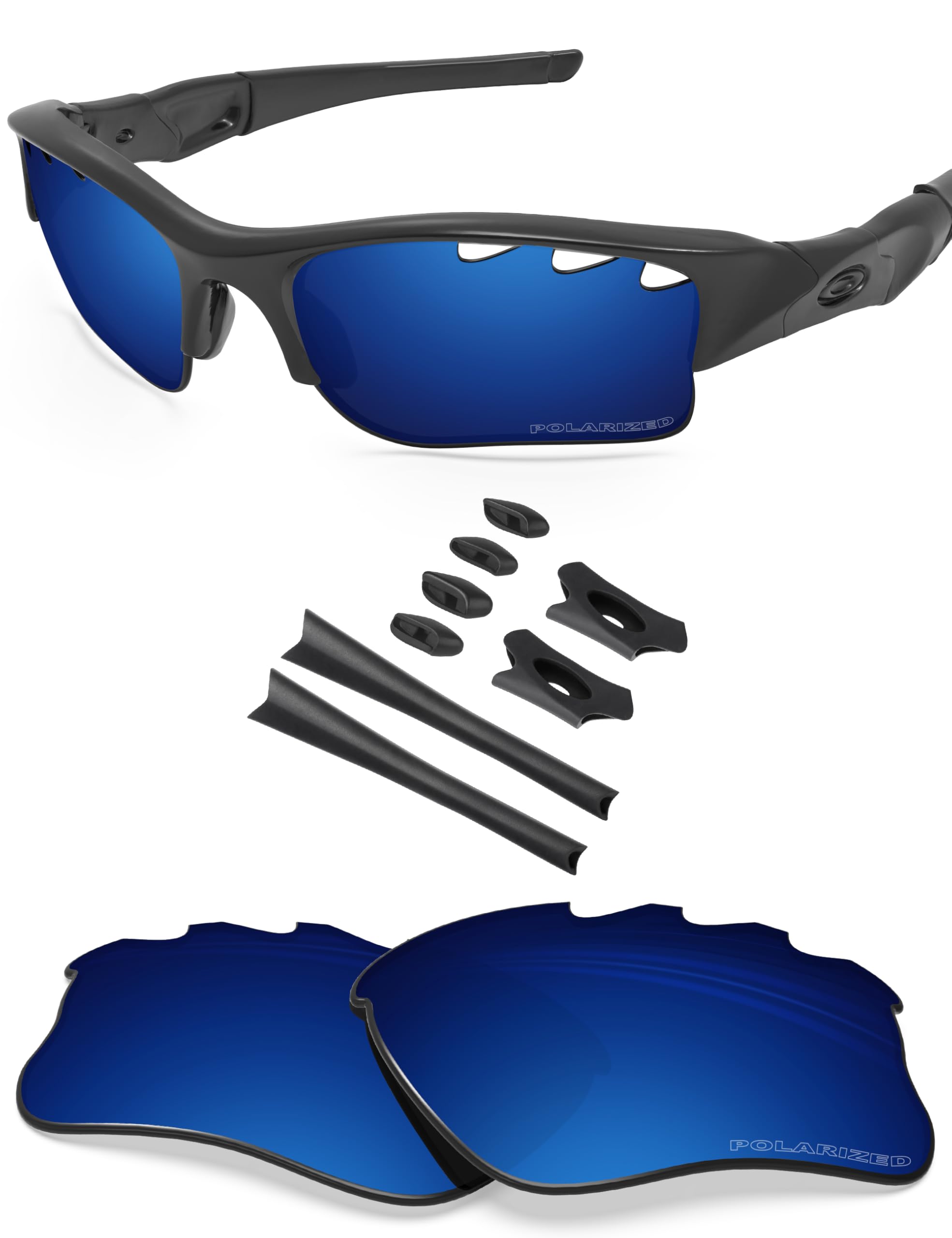 BlazerBuck Anti-salt Polarized Replacement Lenses & Sock Kit for Oakley Flak Jacket XLJ - Vented Midnight Blue