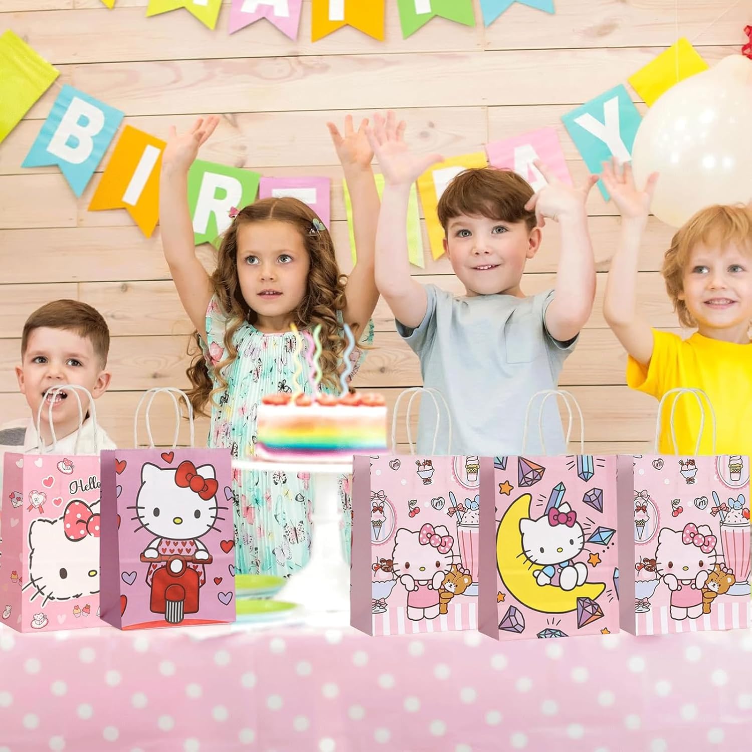 Cute Birthday Party Supplies, 12 Pcs Party Favor Bags, Candy Goodie Treat Bags with Handle, Cartoon Birthday Party Decorations (A) - Image 6