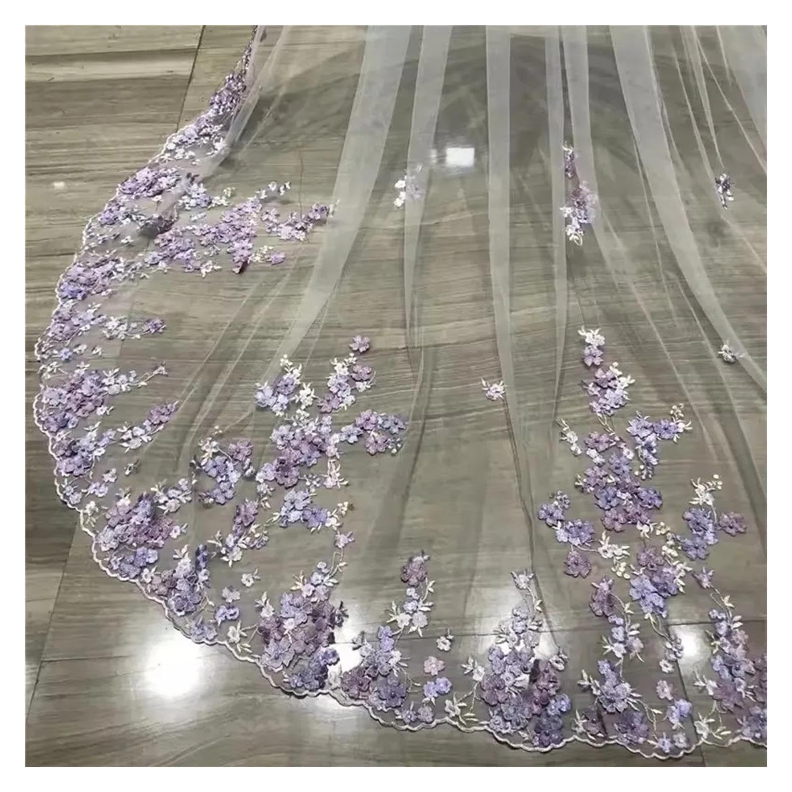 Veli da sposa con perle viola fiori 3D a pettine