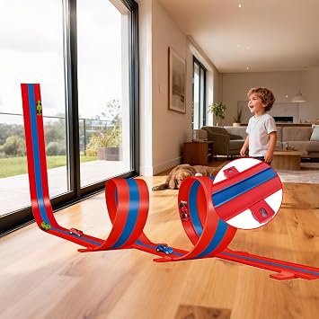 Flexible 16.4Ft Race Track for Kids, 3-Lane Bendable Racetrack Set with Suction Cups,Compatible with Hot Wheels/Matchbox 1/64th Cars,Portable Track Toy Gift for Boys Girls Ages 3+(Blue & Red)