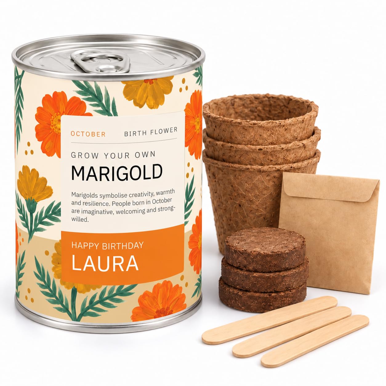 October Birth Flower By Blooming Lovely, Grow Your Own Marigold Gift Tin — image 1