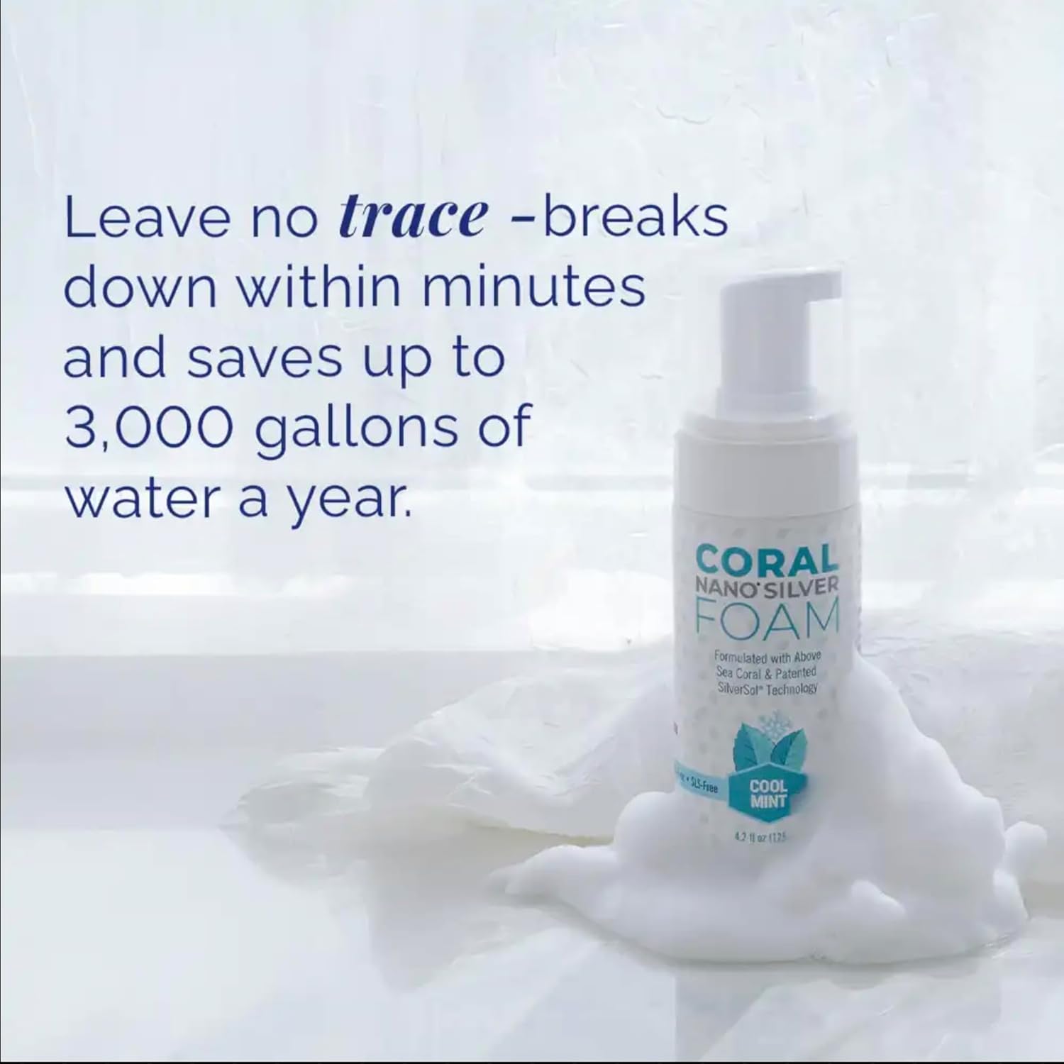 Coral Nano Silver Foaming Toothpaste – Fluoride Free Natural Remineralizing Tooth Foam – Whitening, SLS & Glycerin Free with Xylitol & Coral Calcium – Mint Flavor (4oz, 3-Month Supply)