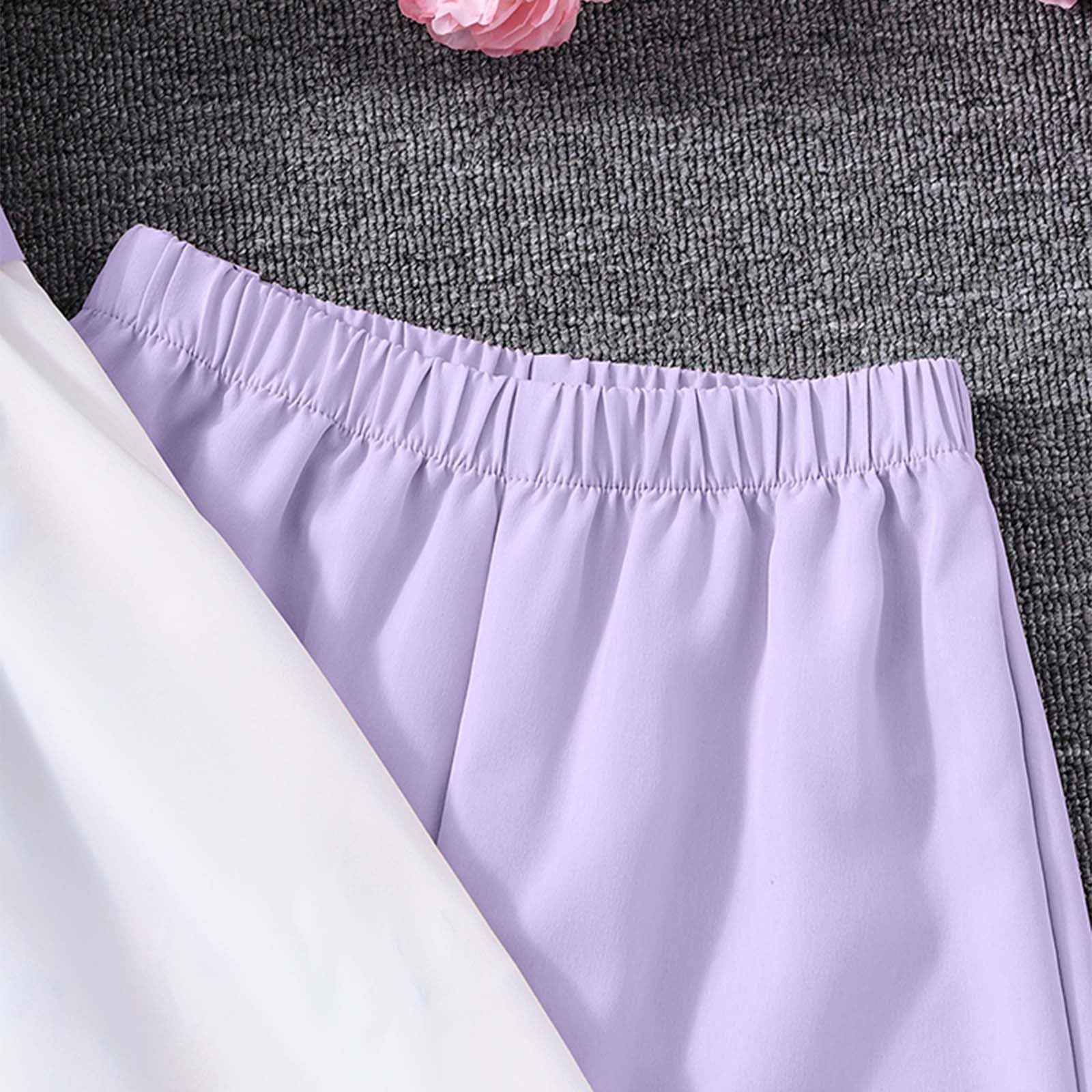 Ensemble Ete Enfant Fille Fashion Pantalon Et Blouse Manche Courte Ado Fille Chic Et élégant Leger Fluide Ample Vacances Casual Plage Soirée 7-12 ans