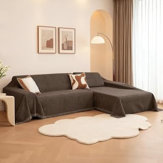 MYSKY HOME Sectional Couch Covers, Couch Cover for Sofa, 2 Pieces L Shape Sofa Cover, Sofa Slipcover for 3-4 Cushion Couch, Washable Blanket Furniture Protector(71"x118"+91"x134", Deep Chocolate)