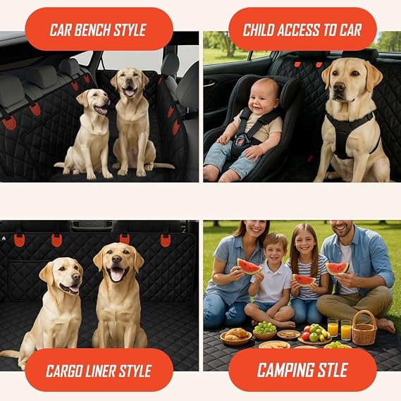 Dog Car Seat Cover Heavy Duty 4 Layer Hammock 600D Oxford Fabric, Non-Slip, Scratchproof, Waterproof, Universal Fit for Cars, Trucks & SUVs, Protects Against Spills, Dirt & Damage, Black