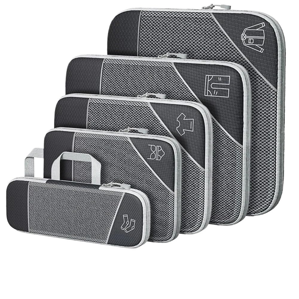 5PCS Mesh Compression Packing Cubes, Lightweight Travel Suitcase Organizer