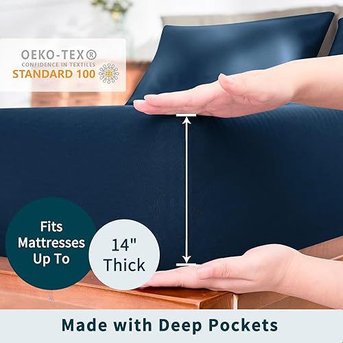 Miniatura 2 de SyMax Juego de sábanas tamaño matrimonial, 4 piezas, sábanas transpirables con bolsillo profundo, sábanas y fundas de almohada, tamaño matrimonial,