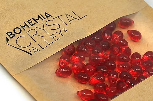 Miniatura 3 de Cuentas de cristal checas de 50 piezas, 0.236x0.354 in, lágrima rojo siam