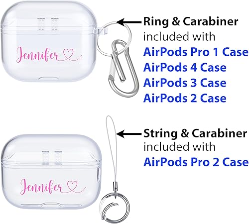 Miniatura 3 de LianaCases Personalized Case Compatible with AirPods - Custom Name with Heart - Includes Keychain Ring Carabiner