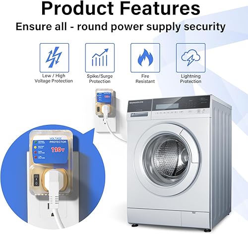 Miniatura 3 de BSEED Enchufe de EE. UU., protector de sobretensiones para electrodomésticos, supresor de energía, salida de oscurecimiento de voltaje, 120 V, 2400