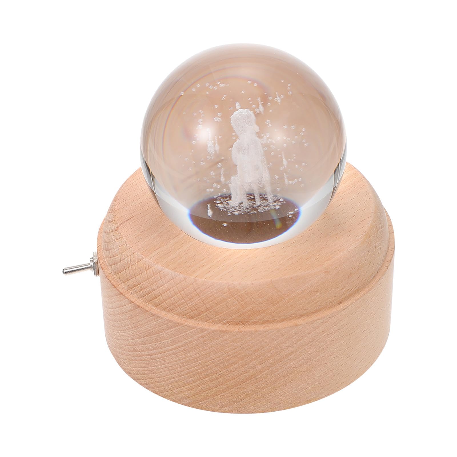 Caja de Música Giratoria Bola de Cristal y Base de Madera, Lámpara de Proyección LED para Luz Nocturna Infantil en Hogar y Oficina