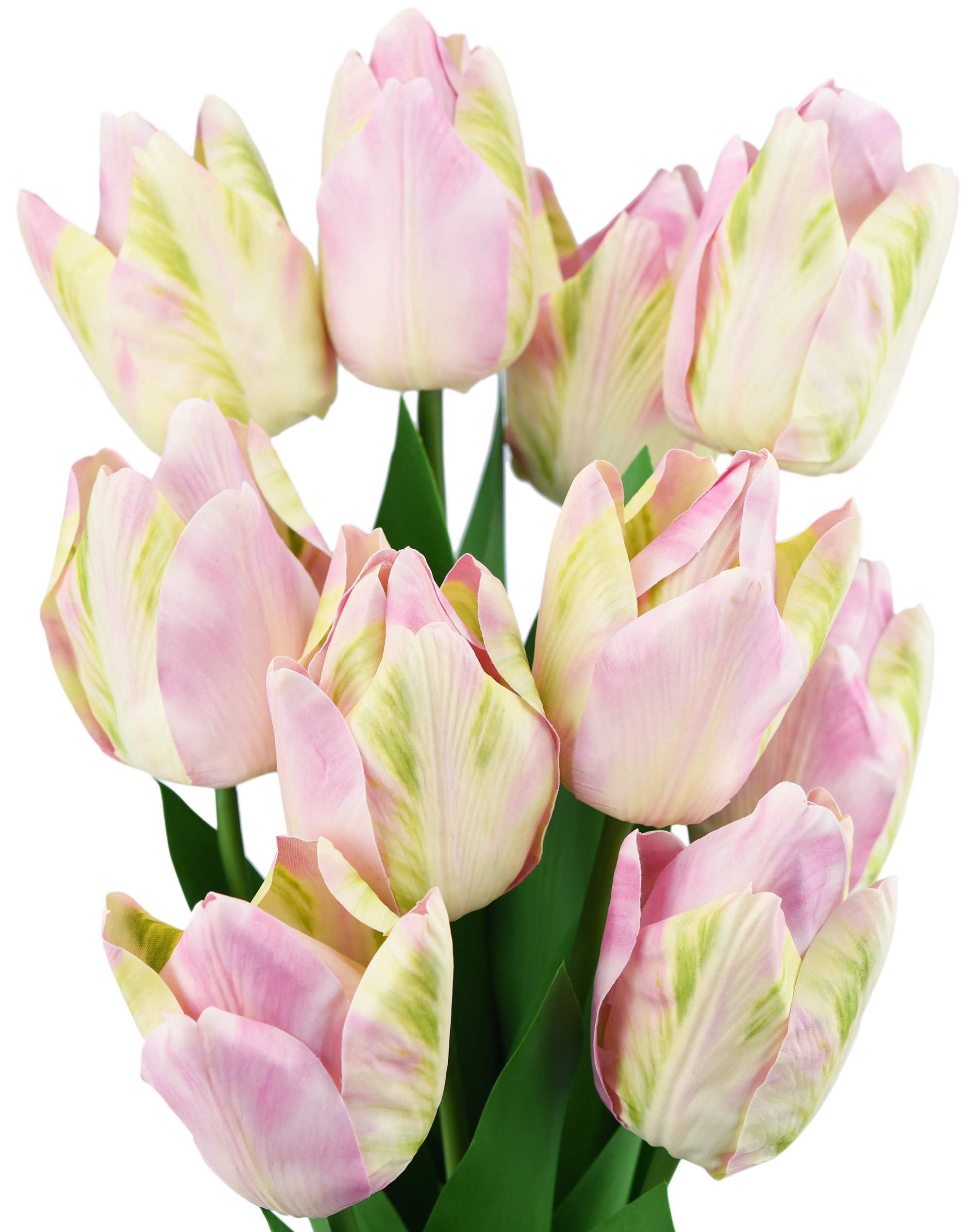 FiveSeasonStuff 10 Long Stems Parrot Tulips Real Touch Artificial Flowers Bouquet [3D Printed] (Meadow Pink)