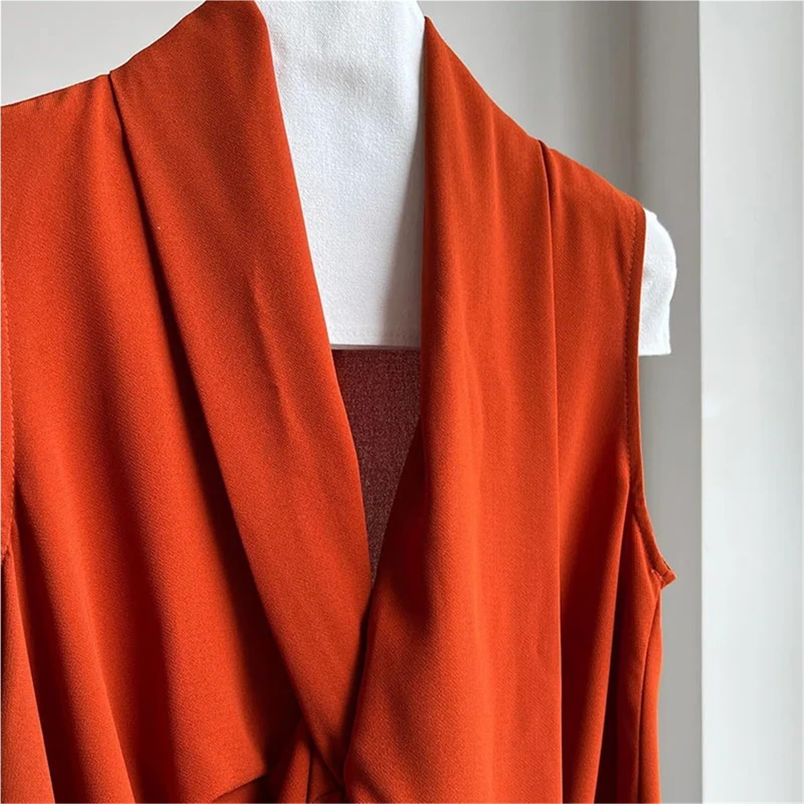 Vestido Sin Mangas Vestido Femenino sin Mangas con Temperamento de Color sólido, Escote en V Profundo, Pliegues, Vestido Largo Suelto Informal para la Mujer