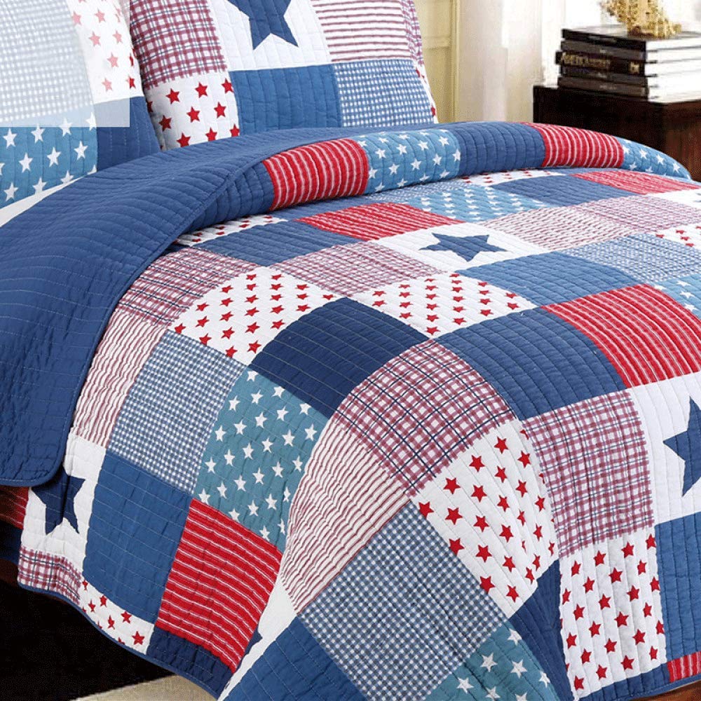 Azul Colcha Acolchada Bouti Doble Personas Patchwork Cubierta De Cama Edredón Ropa De Cama Juego De 3 Piezas Sobrecamas Lanzar Fundas De Almohada 50X70CM Cubrecamas 230X250CM