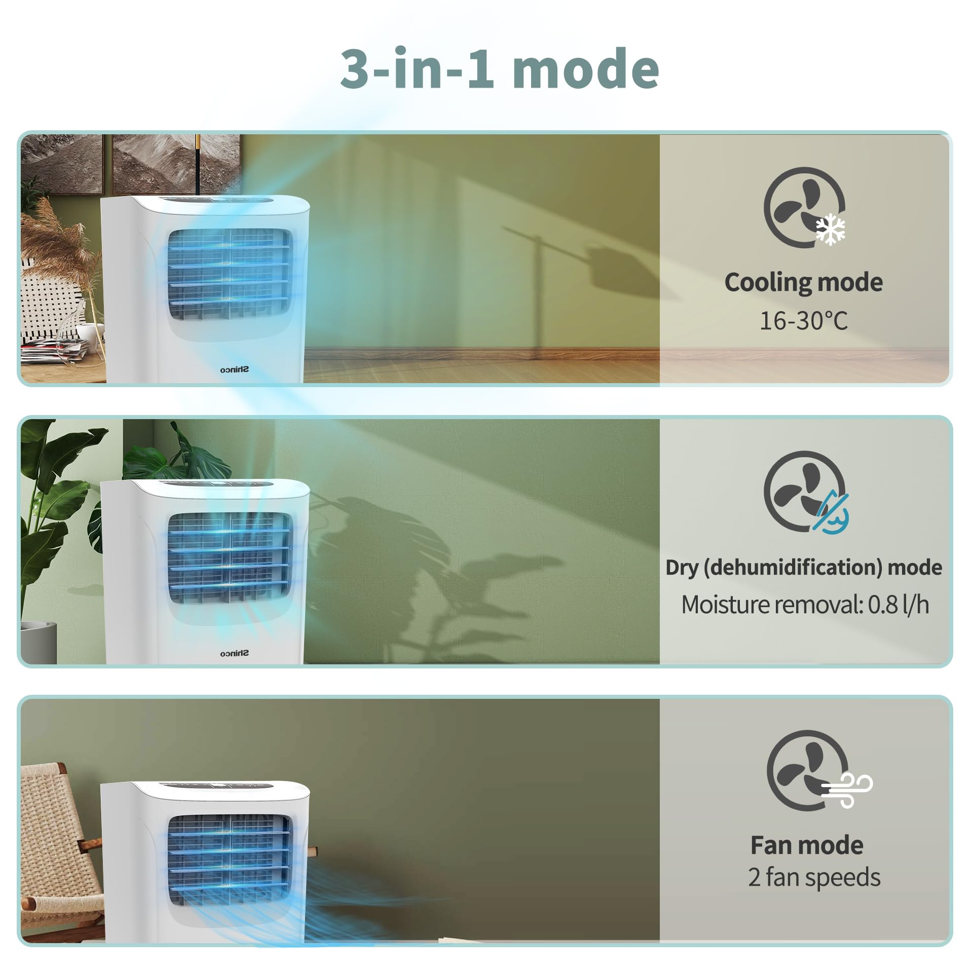 Condizionatore Portatile SHINCO 9000 BTU - 3-in-1 Raffreddamento, Ventilatore, Deumidificatore