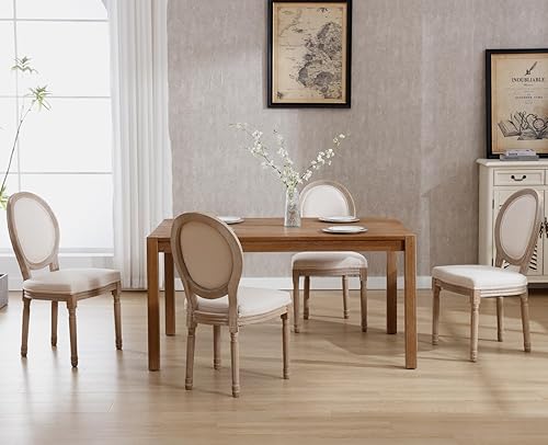 Miniatura 106 de chairus Juego de 2 sillas de comedor de ratán de granja, sillas de campo francesas de cuero con respaldo redondo, sillas laterales ovaladas para