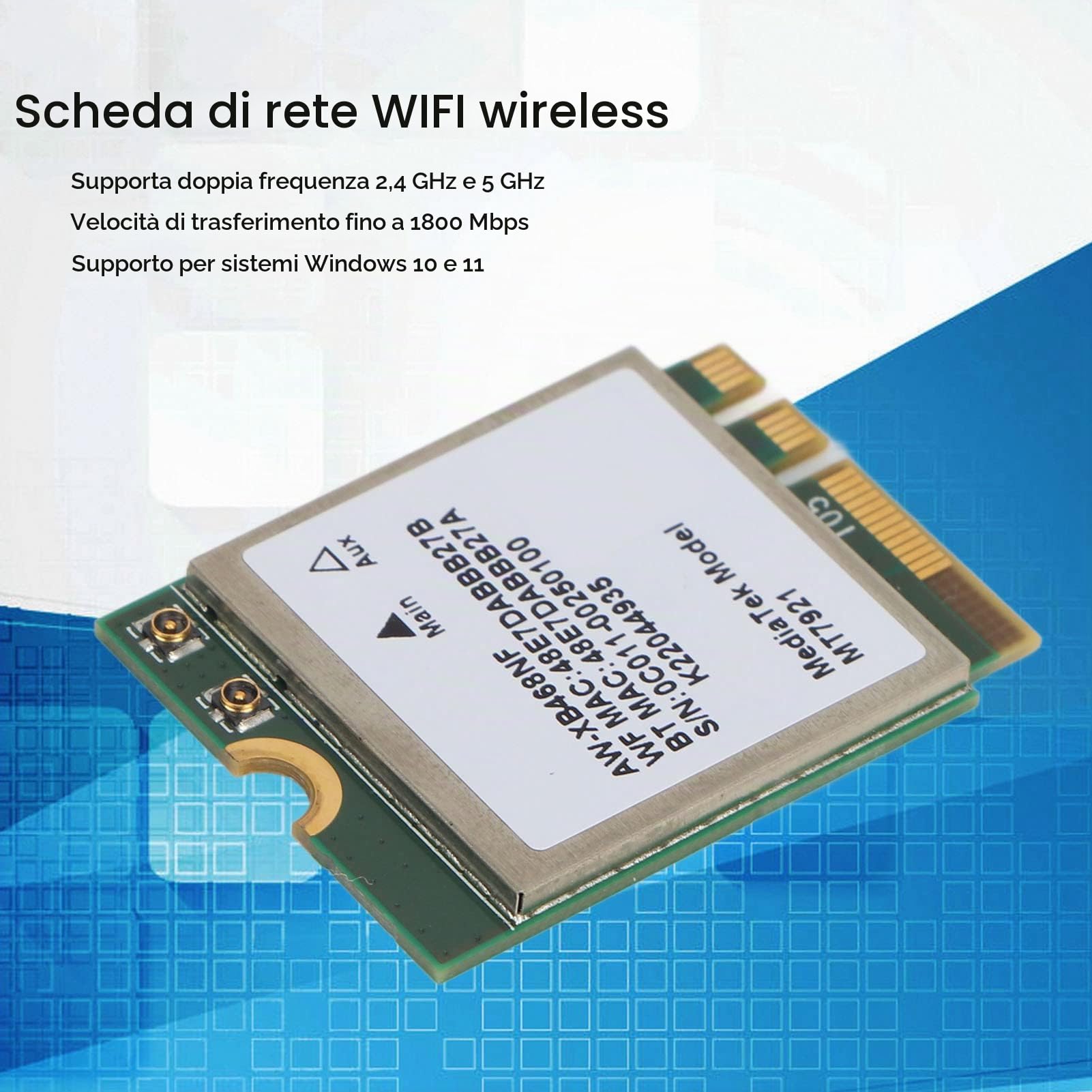 Scheda Mt7921 Ngff M.2, Scheda Wi-Fi Dual Band 2.4ghz 5ghz, Trasmissione Ad Alta Velocità 1800 Mbps, Plug And Play, Scheda PCB di Alta Qualità Resistente All'usura e Durevole, Adatta per Windows 10 11