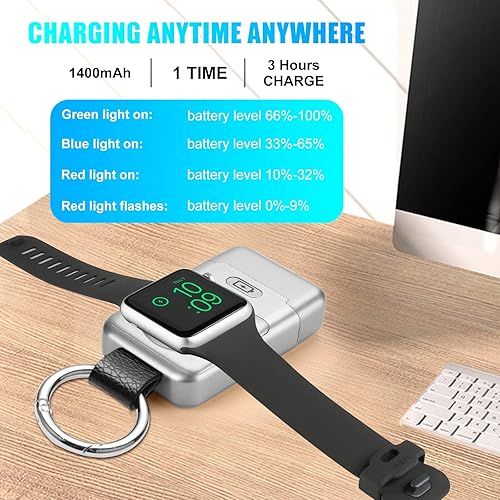 Vista 20 de Cargador inalámbrico portátil para Apple Watch, cargador HUOTO iWatch de 1400 mAh, llavero inteligente, cargador magnético portátil de iWatch