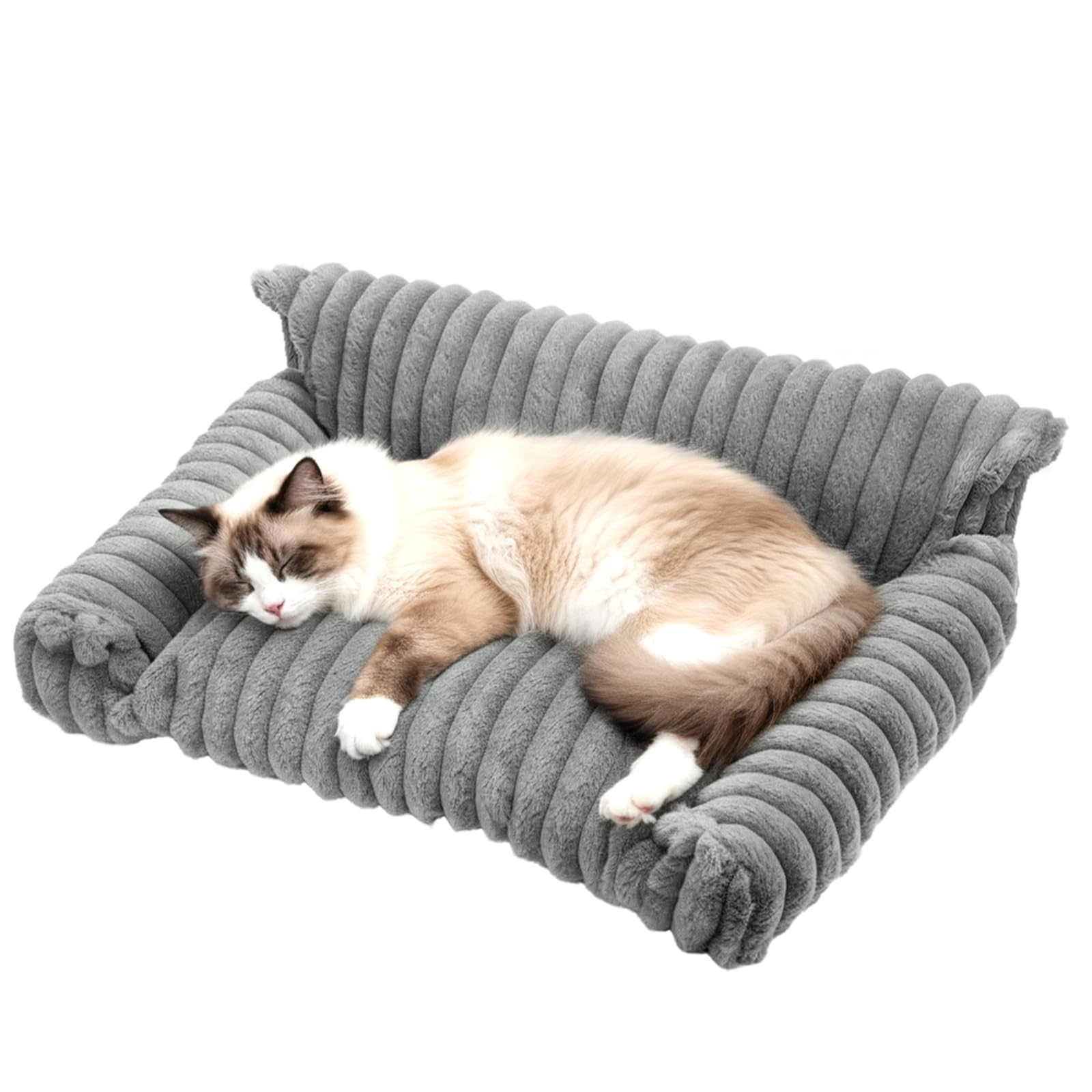 LN COZY CORNER Washable Pet Bed for Cats & Small Dogs – Luxury Orthopedic Dog Bed with Three-Sided Raised Design, Removable Faux Fur Cover, Head & Neck Support, Non-Slip Bottom (61x46×25cm)