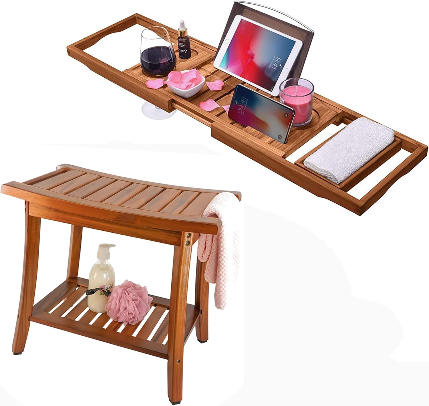 Utoplike Teak Shower Bench Seat with Handles and Teak