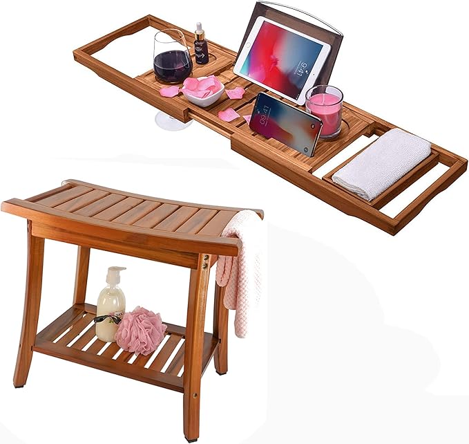 Amazon.com: Utoplike Teak Shower Bench Seat with Handles and Teak ...