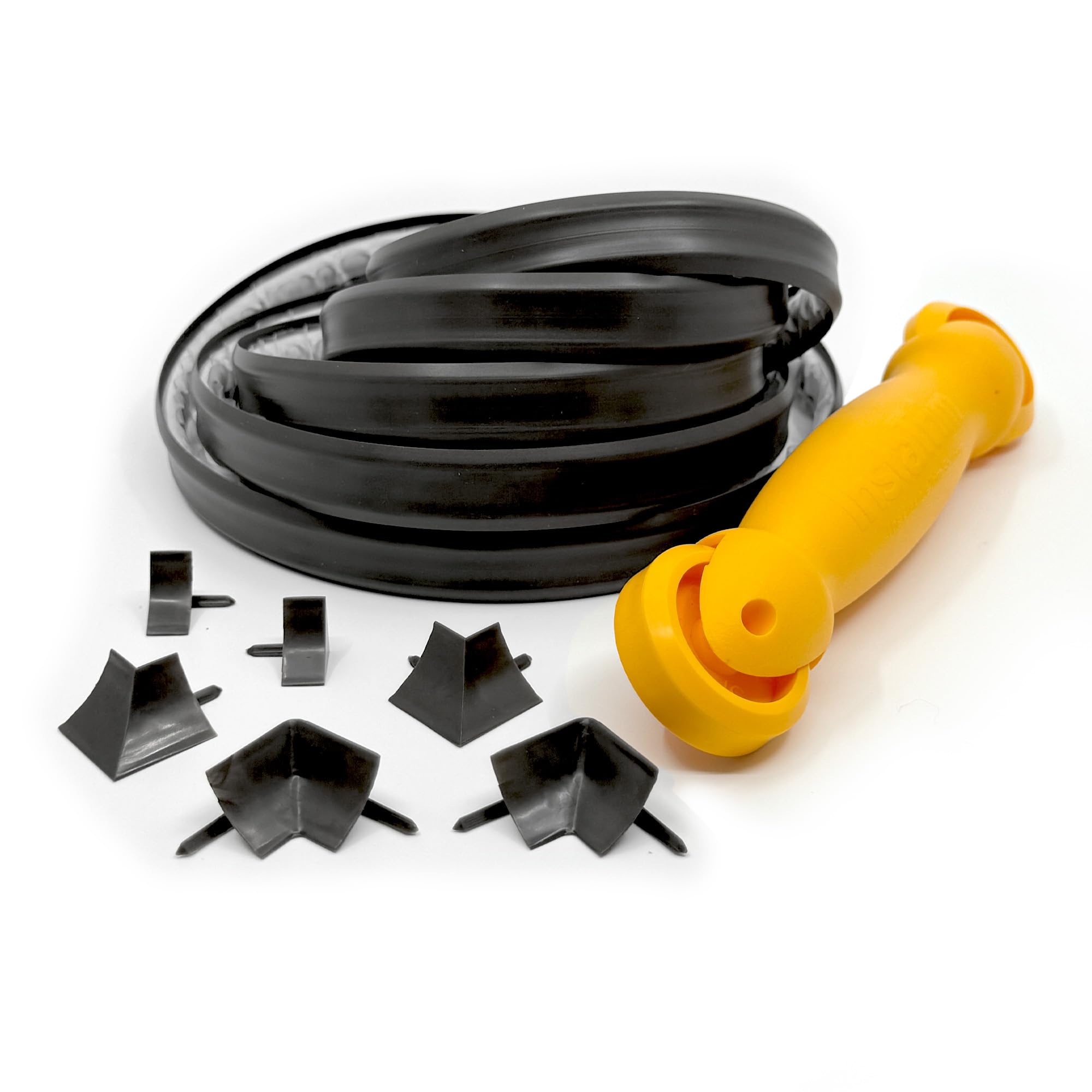 InstaTrim Flexible Self-Adhesive Trim Bundle with Applicator - Trim Caulking Kit with 10 ft Black 1/2 in Wide Caulk Strip, 6 Corner and End Caps, and Applicator Tool