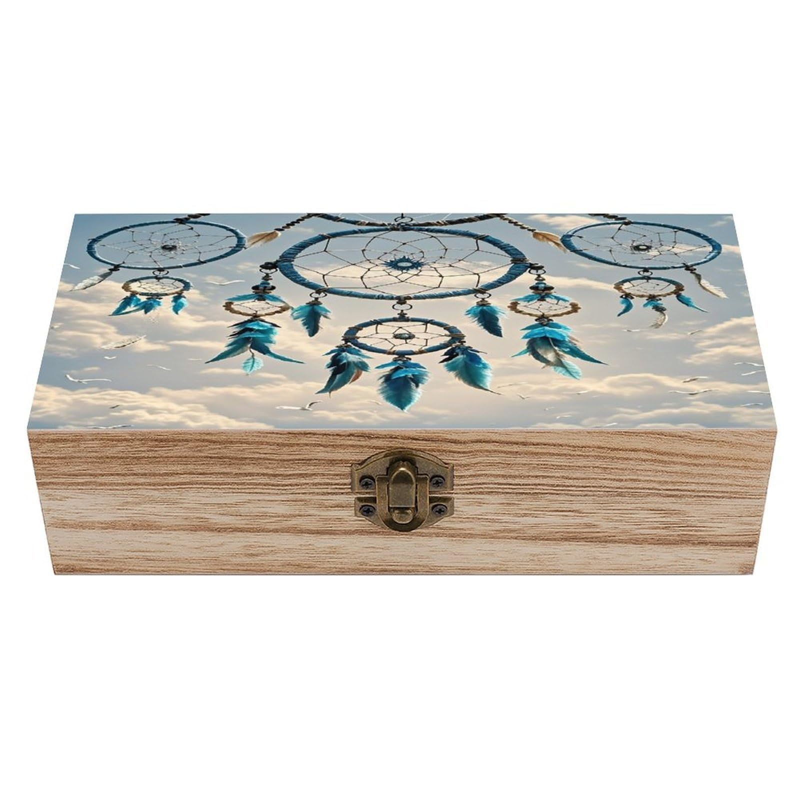 LZQPOEAS Native Dream Catcher Wooden Box Storage Space to Organize Jewelry in A Beautiful Small Storage Box Decorative Card Boxes Memory Treasure Boxes for Crafts And Photo Storage