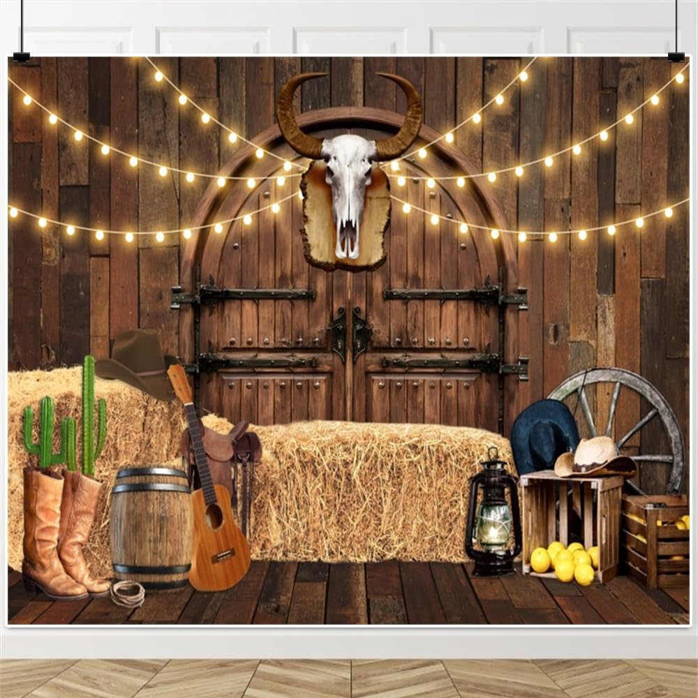 Western Cowboy Backdrop 10x8ft Wild West Rodeo Saloon Barn Door Rustic Wooden House Country Fall Farm Warehouse Barnyard Photography Background